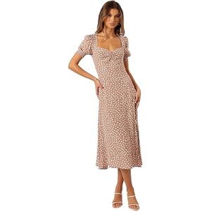 Petal + Pup Brown &‎ White Puff Sleeve Midi Dress | US 4